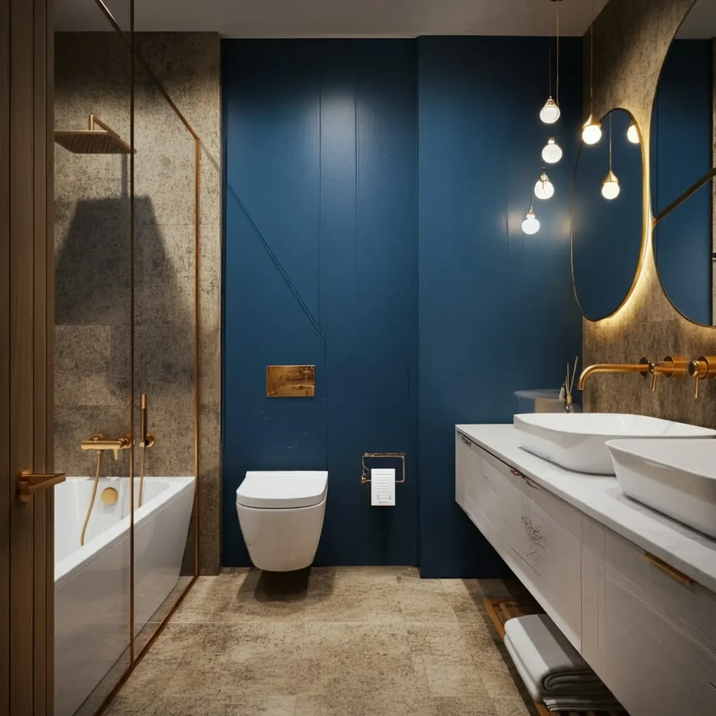 blue and gold bathroom