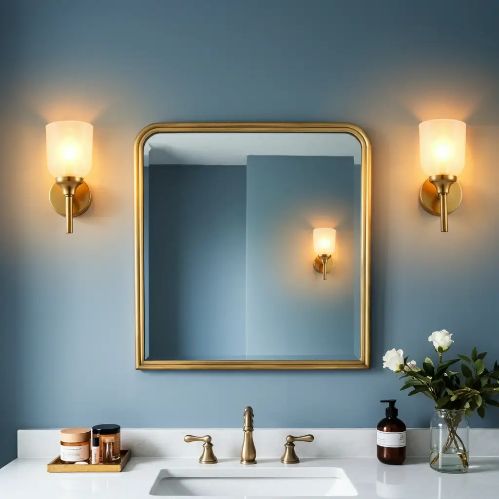 blue and gold bathroom