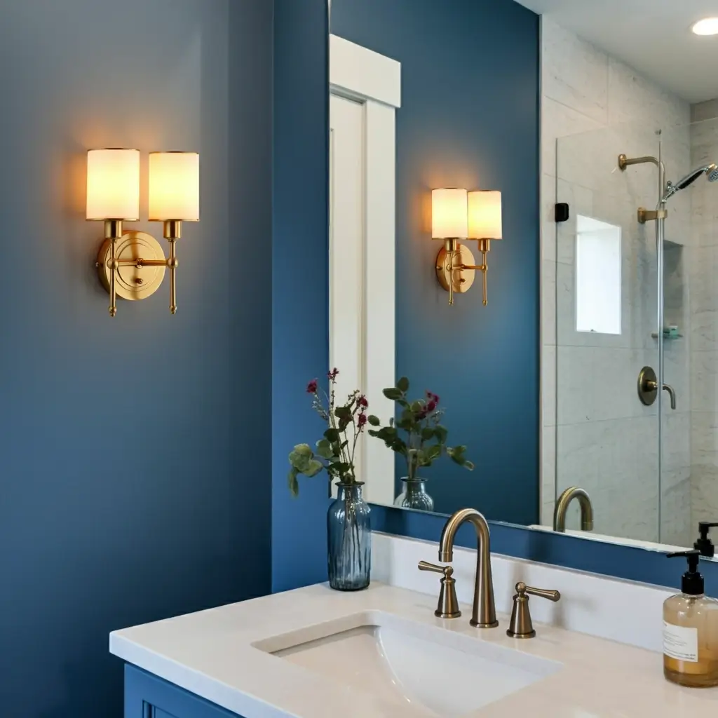 blue and gold bathroom